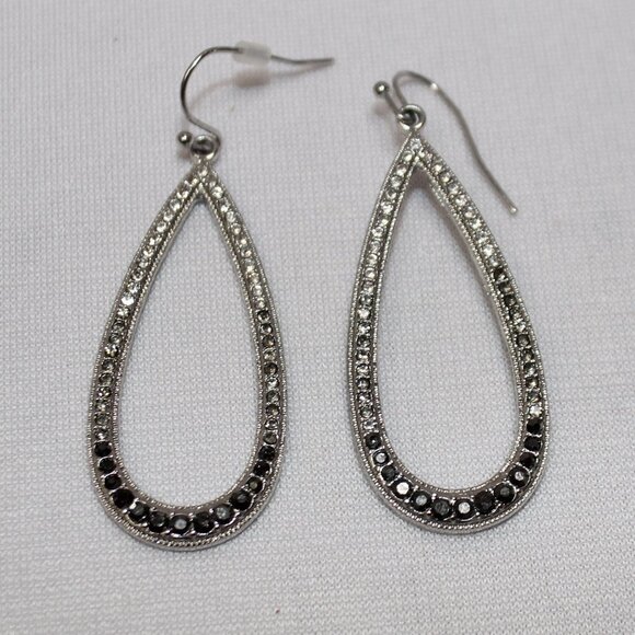Silver Tone Tear Drop Marcasite Dangle Earrings - Picture 6 of 8